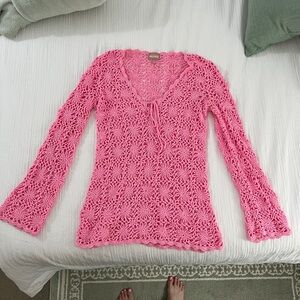 Show Me Your MuMu Pink Crochet cover up